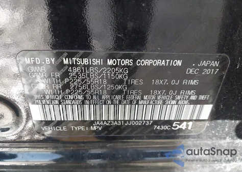 2018 Mitsubishi Outlander Es from USA, damaged, VIN JA4AZ3A31JJ002737